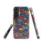 'Arcade' Samsung case, featuring a vibrant collage of hand-drawn controllers in bold, vintage-inspired colours. From electric blue and hot pink to classic black and yellow