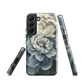 'Whisper' Samsung case features a stunning close-up of softly painted peony blooms in dreamy shades of ivory, grey, and smoky blue.