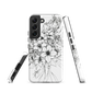 Black and white floral phone case with hand-drawn lilies and wildflowers