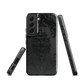 Black embossed damask phone case with gothic baroque pattern.