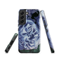 Designer phone case with a bold blue rose artwork and glossy finish.