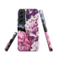 Designer phone case with pink and purple hydrangea floral artwork.