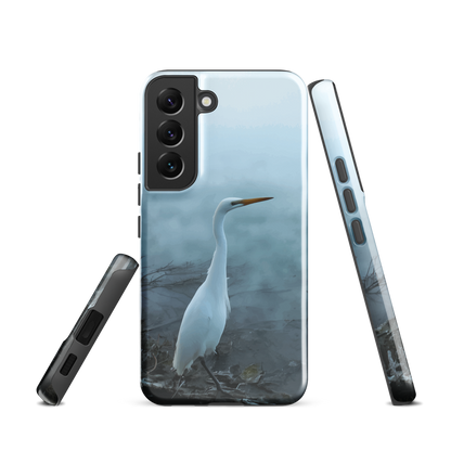 'White Heron in the mist' Samsung Galaxy S22 tough phone case - protective glossy case NZ Australia