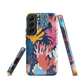 Colourful coral reef phone case design in pink, blue and yellow by NZ artist Ben Hart