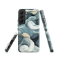 Phone case with abstract swirling ocean waves in blue and cream