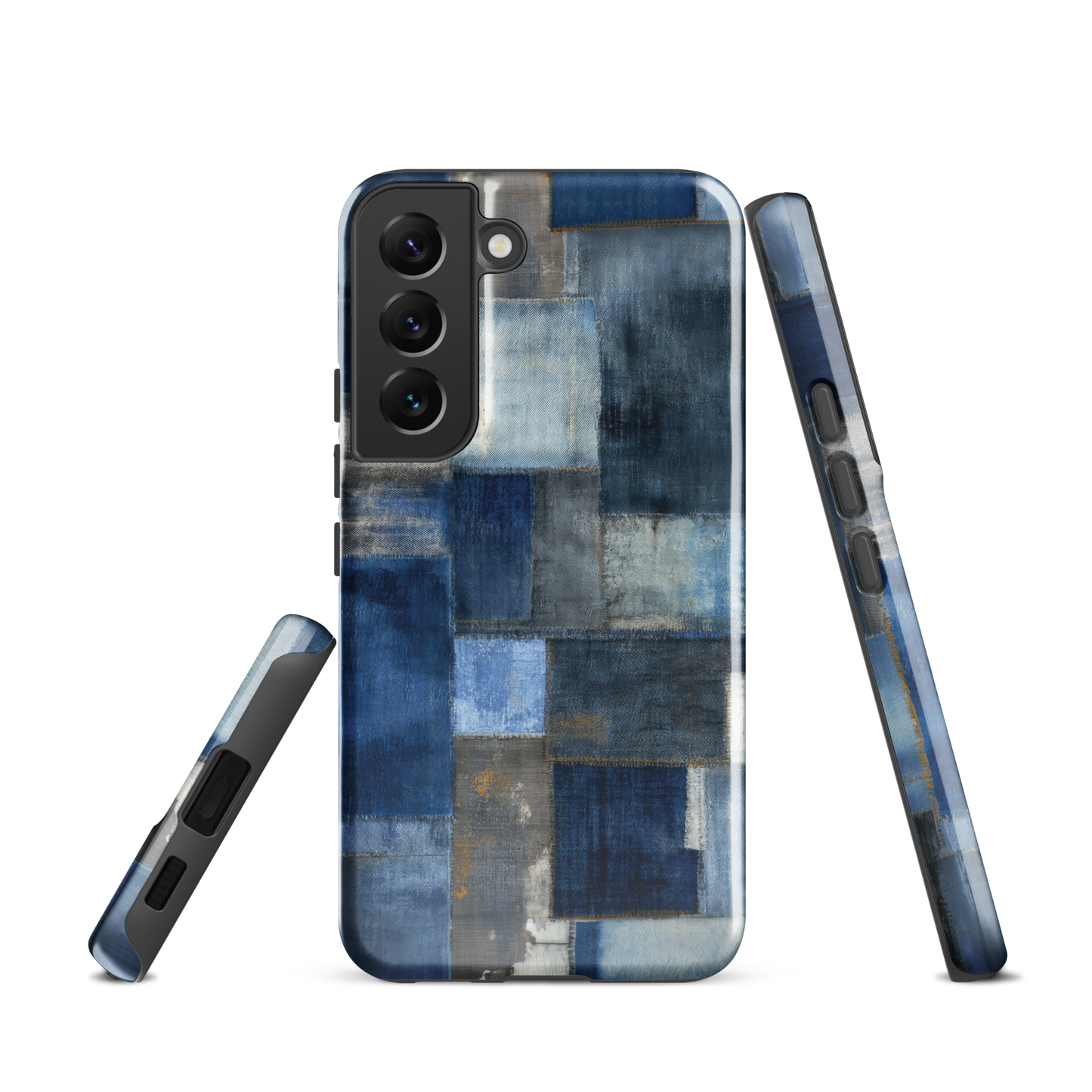 'Indigo Patchwork' Samsung Galaxy S22 tough phone case - protective glossy case NZ Australia