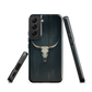 Longhorn skull set against a dark, textured backdrop - protective phone case.