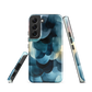 A modern abstract phone case featuring layered blue forms and soft flowing shapes.