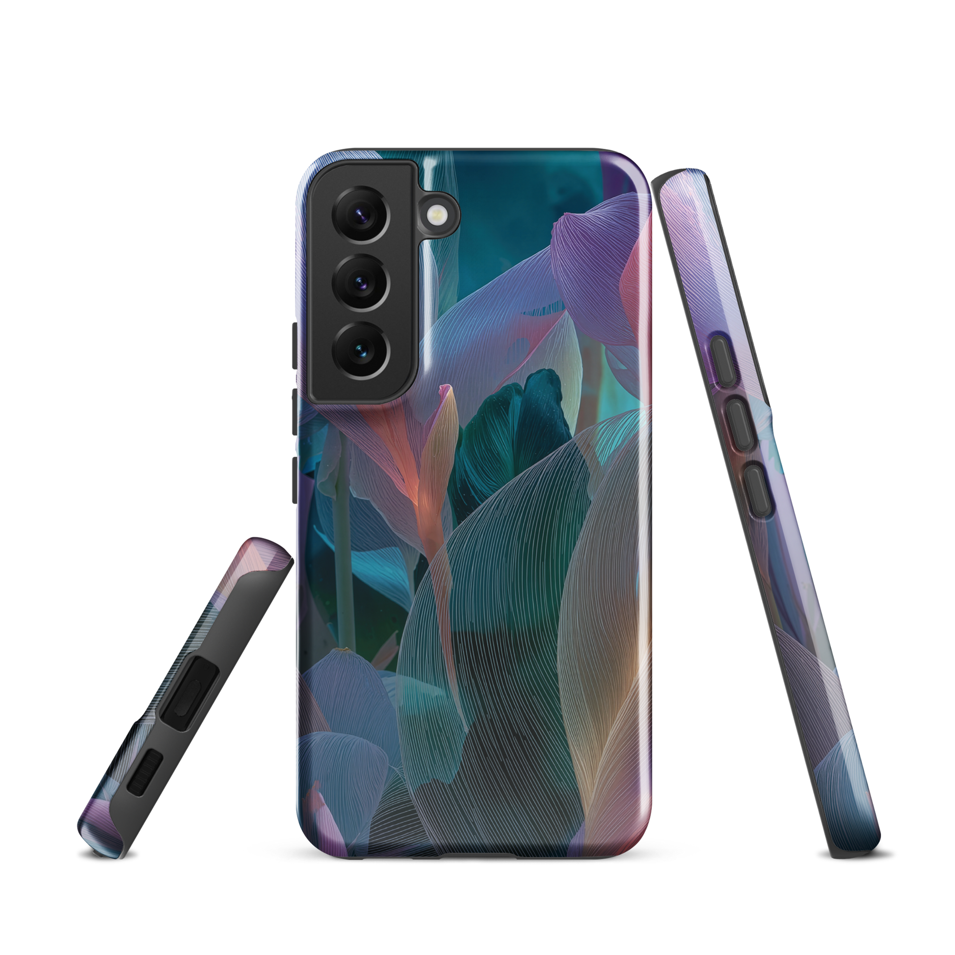 Ethereal abstract floral designer phone case in pastel pink, lilac and teal tones