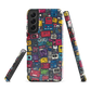 'Arcade' Samsung case, featuring a vibrant collage of hand-drawn controllers in bold, vintage-inspired colours. From electric blue and hot pink to classic black and yellow