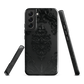 Black embossed damask phone case with gothic baroque pattern.