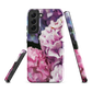 Designer phone case with pink and purple hydrangea floral artwork.