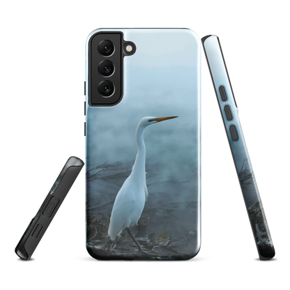 'White Heron in the mist' Samsung Galaxy S22 Plus tough phone case - protective glossy case NZ Australia