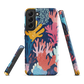 Colourful coral reef phone case design in pink, blue and yellow by NZ artist Ben Hart