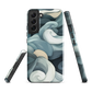 Phone case with abstract swirling ocean waves in blue and cream