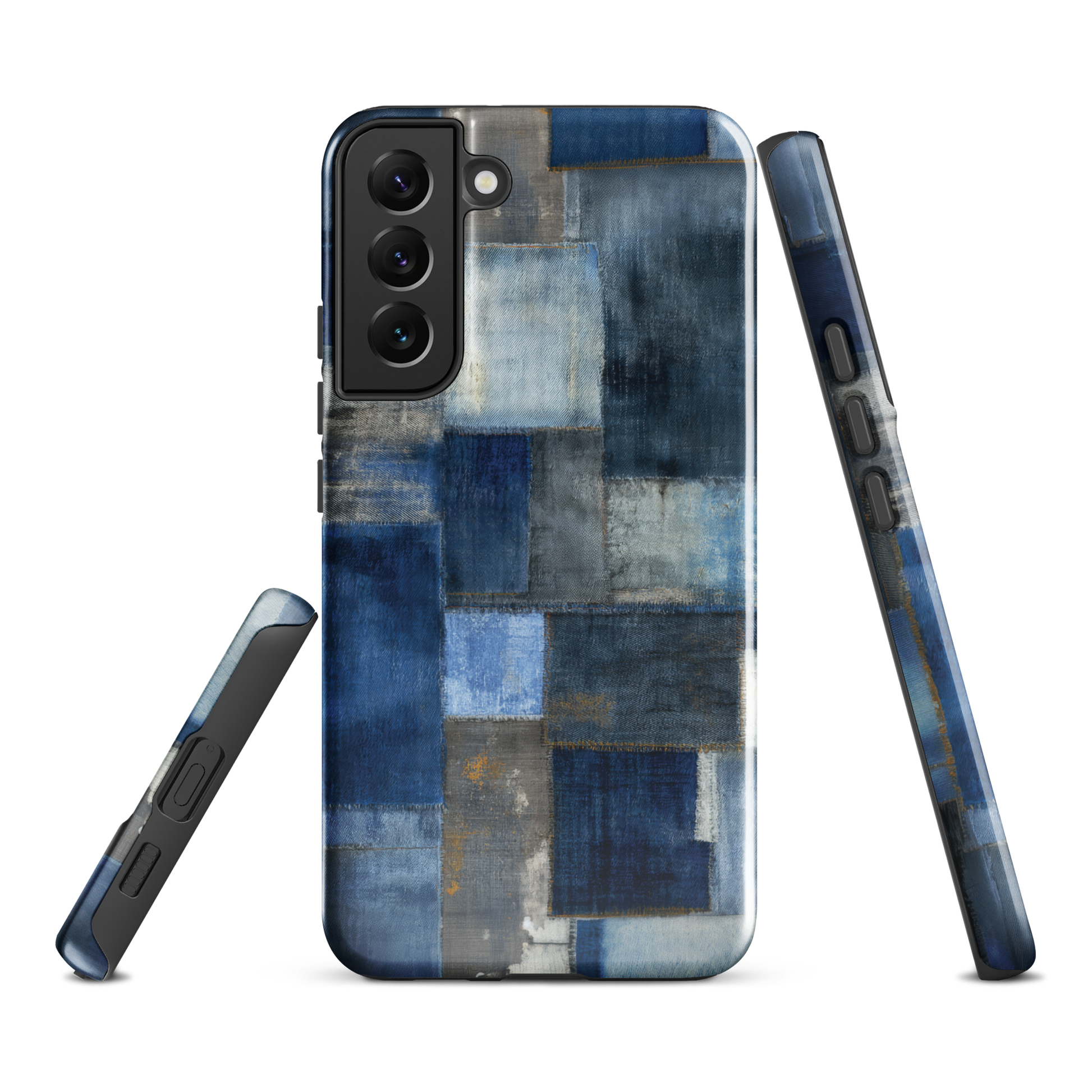 Indigo patchwork phone case | Textured blue design NZ