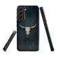 Longhorn skull set against a dark, textured backdrop - protective phone case.