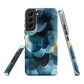 A modern abstract phone case featuring layered blue forms and soft flowing shapes.