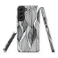 A minimalist phone case featuring fine black botanical linework in a repeating leaf pattern.