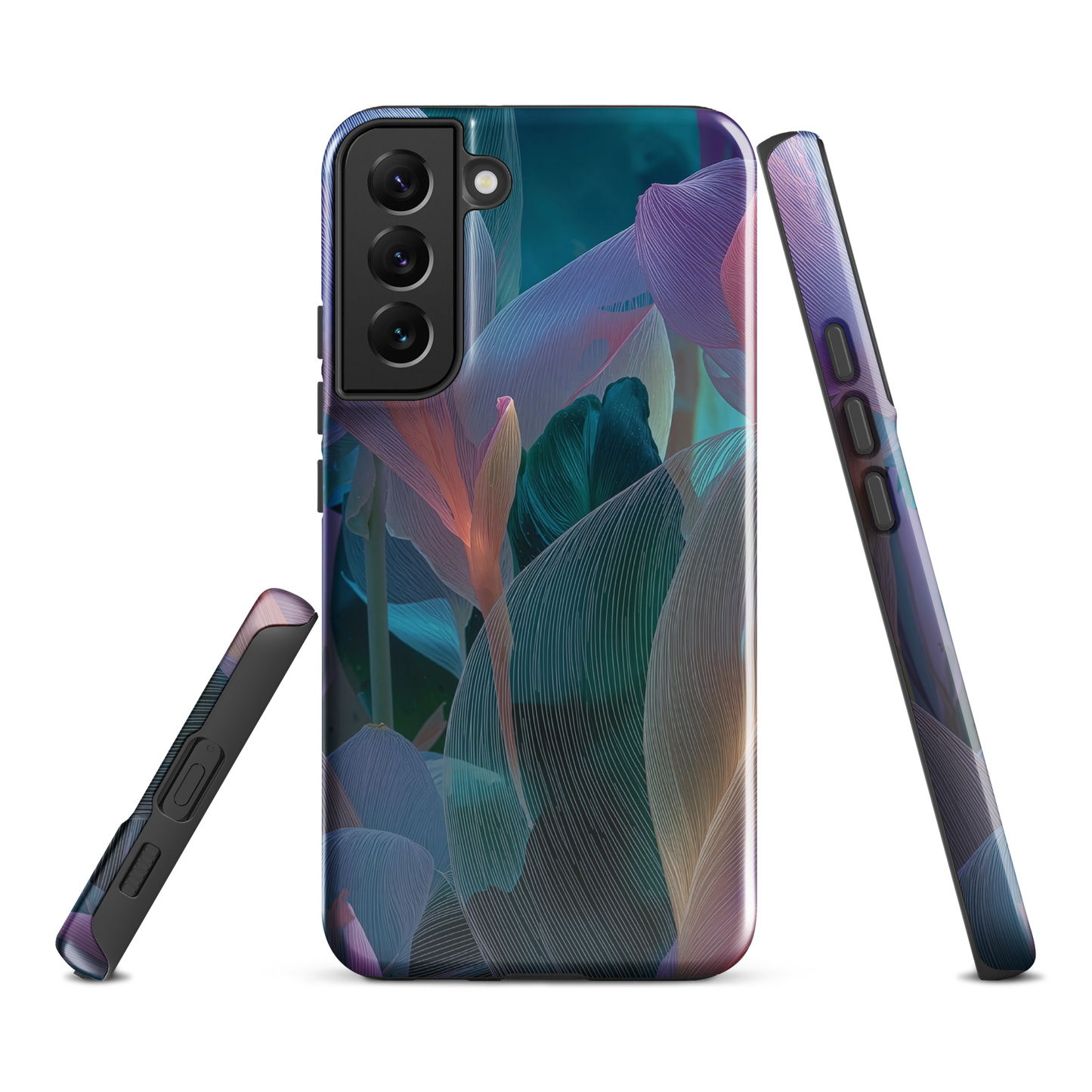 Ethereal abstract floral designer phone case in pastel pink, lilac and teal tones