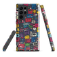 'Arcade' Samsung case, featuring a vibrant collage of hand-drawn controllers in bold, vintage-inspired colours. From electric blue and hot pink to classic black and yellow