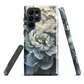 'Whisper' Samsung case features a stunning close-up of softly painted peony blooms in dreamy shades of ivory, grey, and smoky blue.