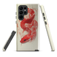Phone case with red snake design on a cream background, coiled in smoky detail. Bold artwork by NZ designer Ben Hart.
