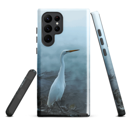 'White Heron in the mist' Samsung Galaxy S22 Ultra tough phone case - protective glossy case NZ Australia