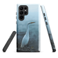 Phone case with a white heron standing in a misty wetland scene.