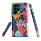 Colourful coral reef phone case design in pink, blue and yellow by NZ artist Ben Hart