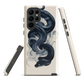 Phone case with black python and smoke design on cream background, serpent art by NZ artist Ben Hart.