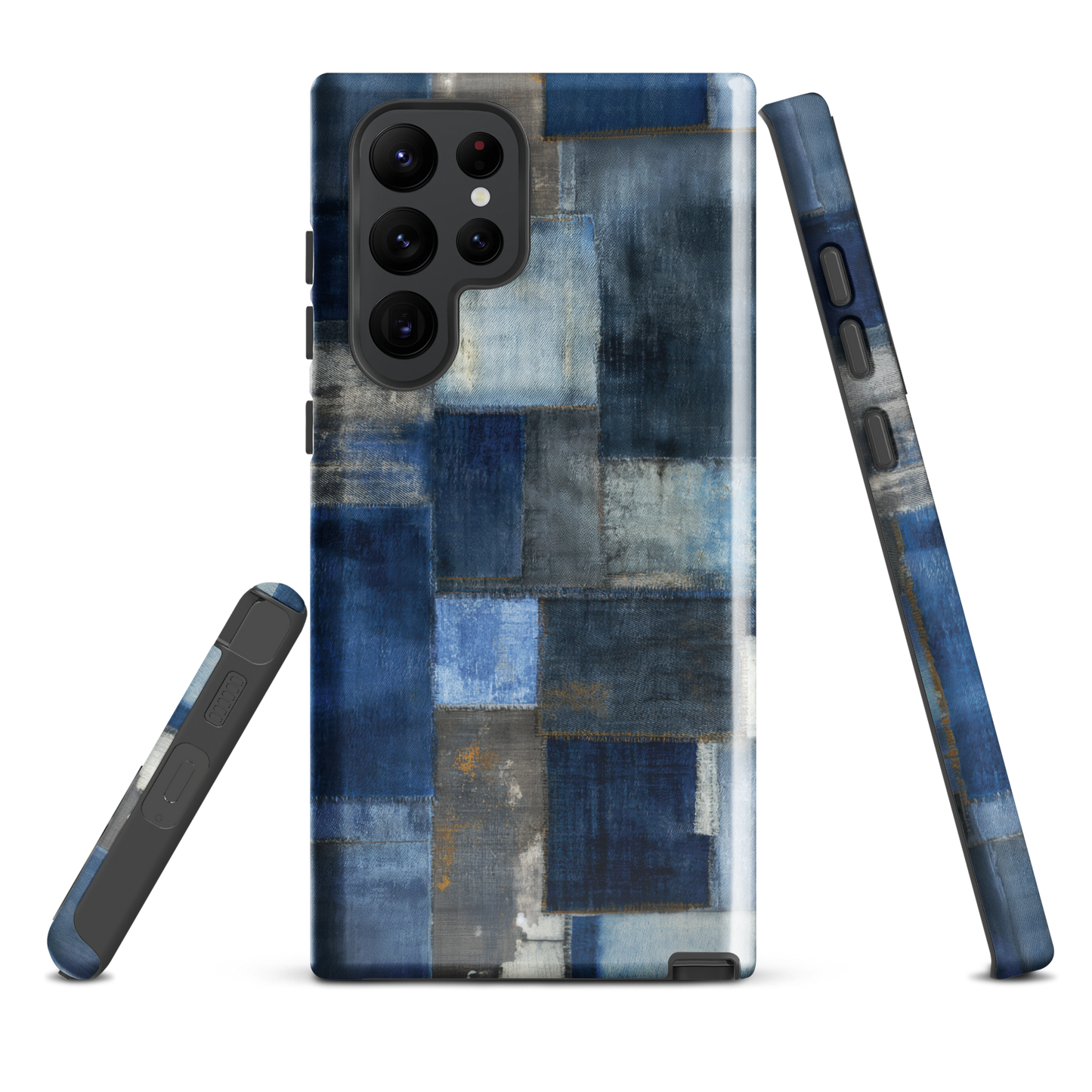 'Indigo Patchwork' Samsung Galaxy S22 Ultra tough phone case - protective glossy case NZ Australia