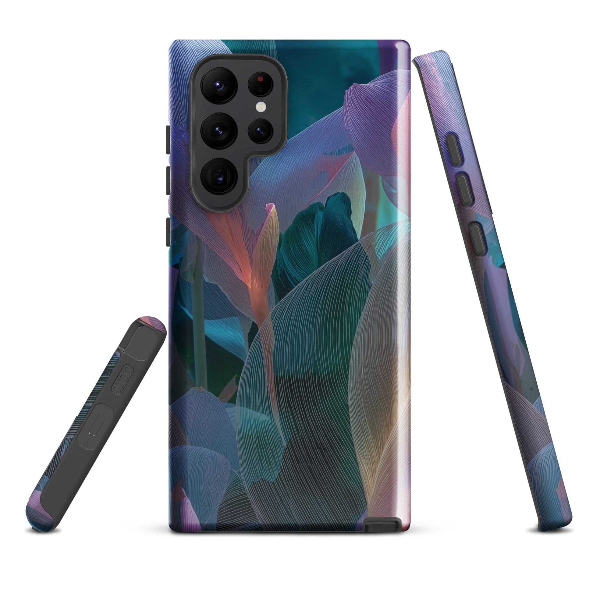 Ethereal abstract floral designer phone case in pastel pink, lilac and teal tones