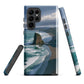 Piha Beach Lion Rock designer phone case with turquoise waves and dramatic NZ coastline