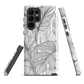 Minimal black and white tropical leaf designer phone case with detailed botanical line art