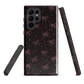 Midnight Bow seamless repeat pattern — pink hand-drawn ribbon bows and sparkle stars on a black background