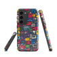 'Arcade' Samsung case, featuring a vibrant collage of hand-drawn controllers in bold, vintage-inspired colours. From electric blue and hot pink to classic black and yellow