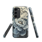 'Whisper' Samsung case features a stunning close-up of softly painted peony blooms in dreamy shades of ivory, grey, and smoky blue.