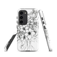 Black and white floral phone case with hand-drawn lilies and wildflowers