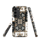 Moroccan tile pattern phone case in black, white, and gold tones with vintage-inspired design.