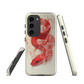 Phone case with red snake design on a cream background, coiled in smoky detail. Bold artwork by NZ designer Ben Hart.