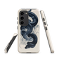 Phone case with black python and smoke design on cream background, serpent art by NZ artist Ben Hart.