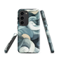 Phone case with abstract swirling ocean waves in blue and cream