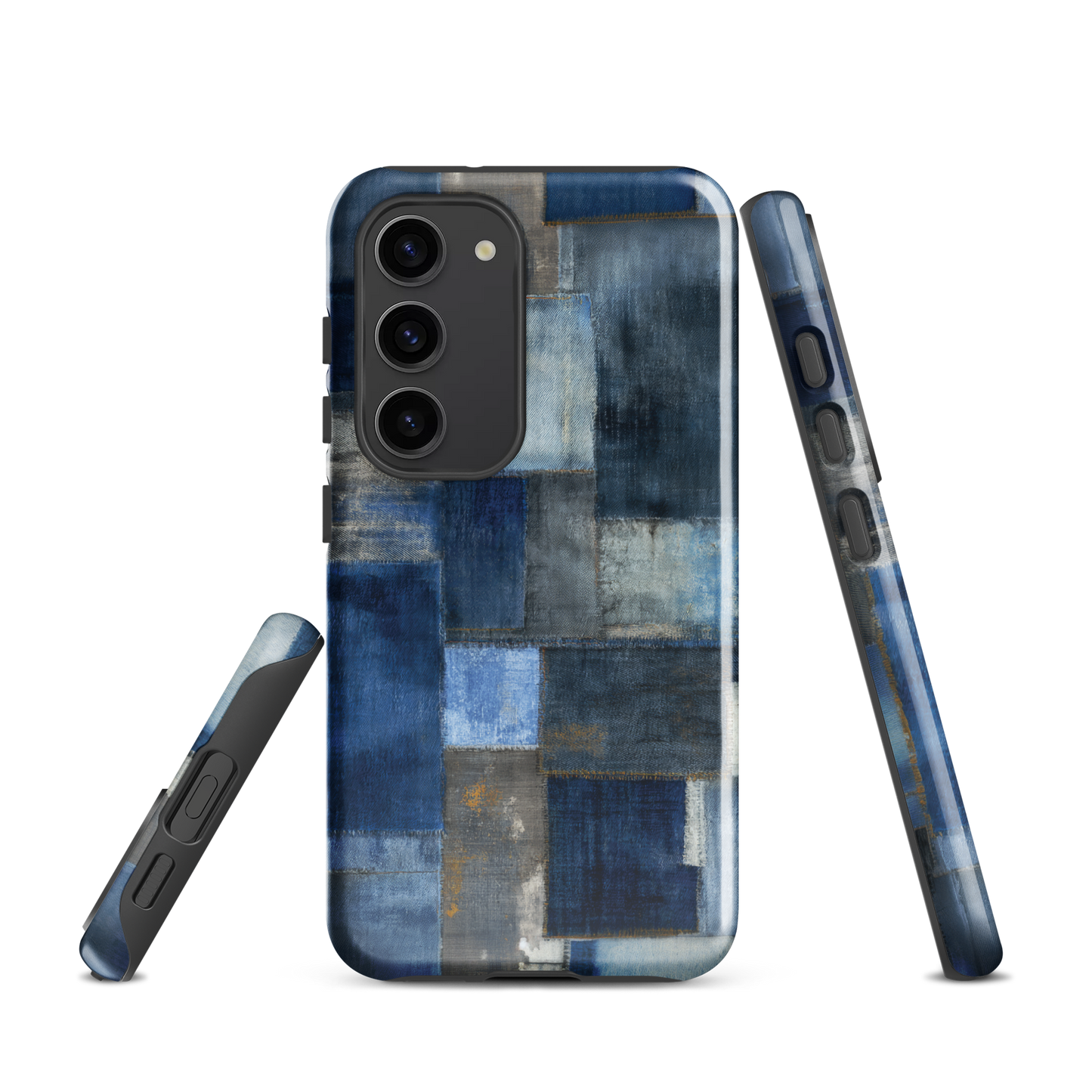 Indigo patchwork phone case | Textured blue design NZ