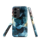 A modern abstract phone case featuring layered blue forms and soft flowing shapes.