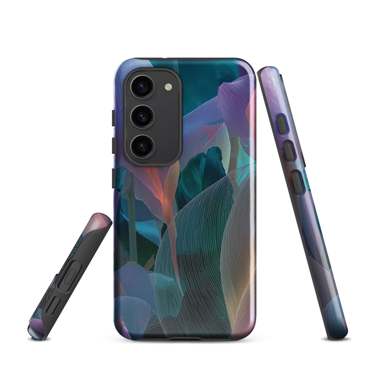 Ethereal abstract floral designer phone case in pastel pink, lilac and teal tones