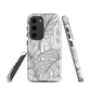 Minimal black and white tropical leaf designer phone case with detailed botanical line art