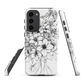Black and white floral phone case with hand-drawn lilies and wildflowers