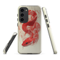 Phone case with red snake design on a cream background, coiled in smoky detail. Bold artwork by NZ designer Ben Hart.