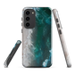 Ocean wave phone case with abstract beach design in teal and white, by NZ artist Ben Hart.
